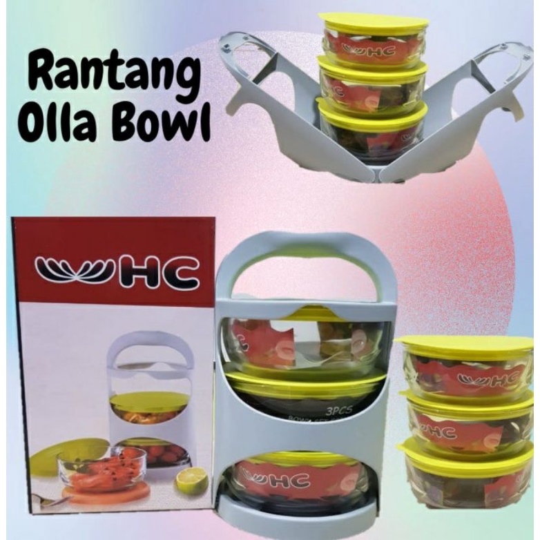 Rantang Mangkok Susun Mangkuk Kaca Olla Bowl Set B3 IN1