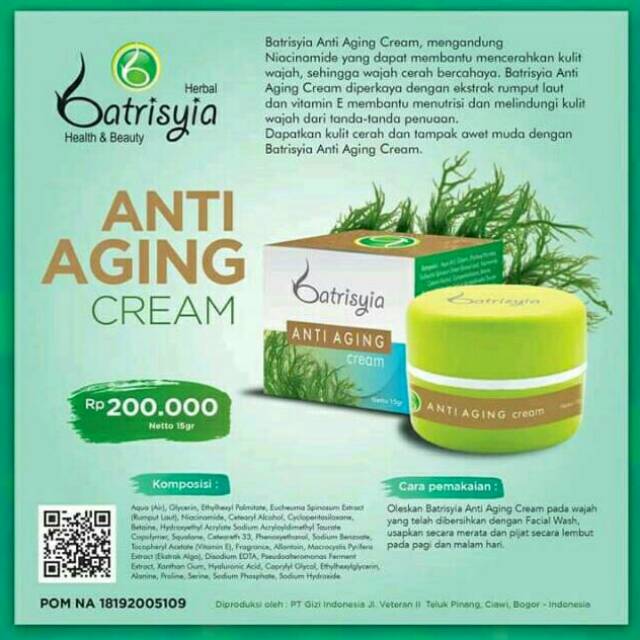 

Skin Care Herbal Halal ber BPOM Krim Anti Aging Batrisya Herbal