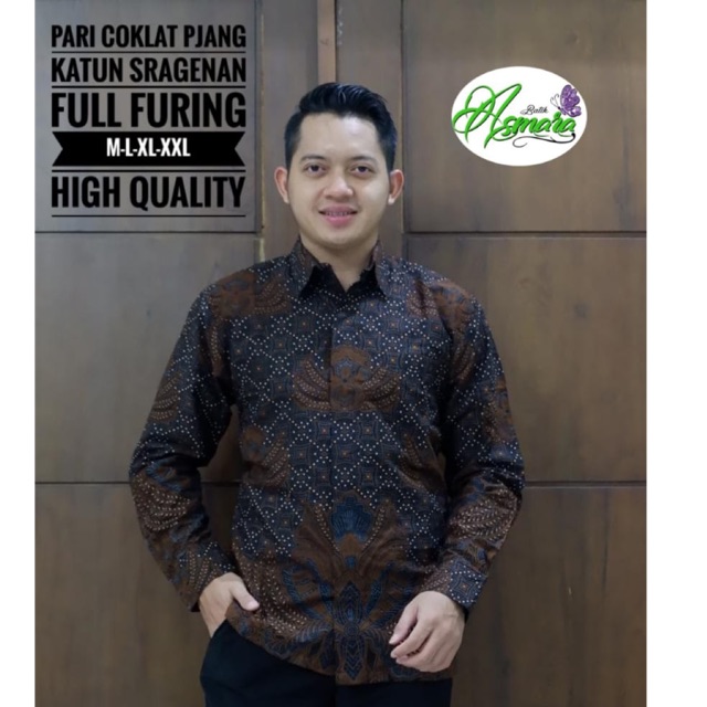 Kemeja Batik PARI COKLAT Panjang Katun Full Furing Murah