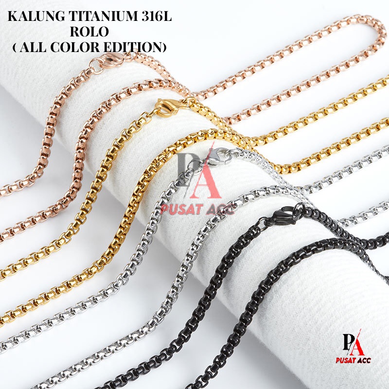 KALUNG TITANIUM ROLO MCI RANTAI IMPORT PREMIUM 316L STAINLESS ANTI KARAT