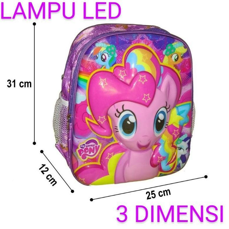 "BKN.26Au22ᴳ" Tas Ransel Lampu nyala LED anak TK paud timbul 3D mika kuda pony poni