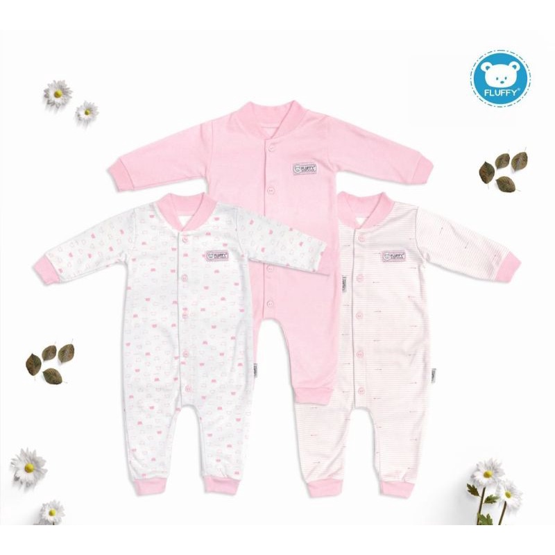 3pcs FLUFFY SLEEPSUIT BUKA KAKI PINK SERIES