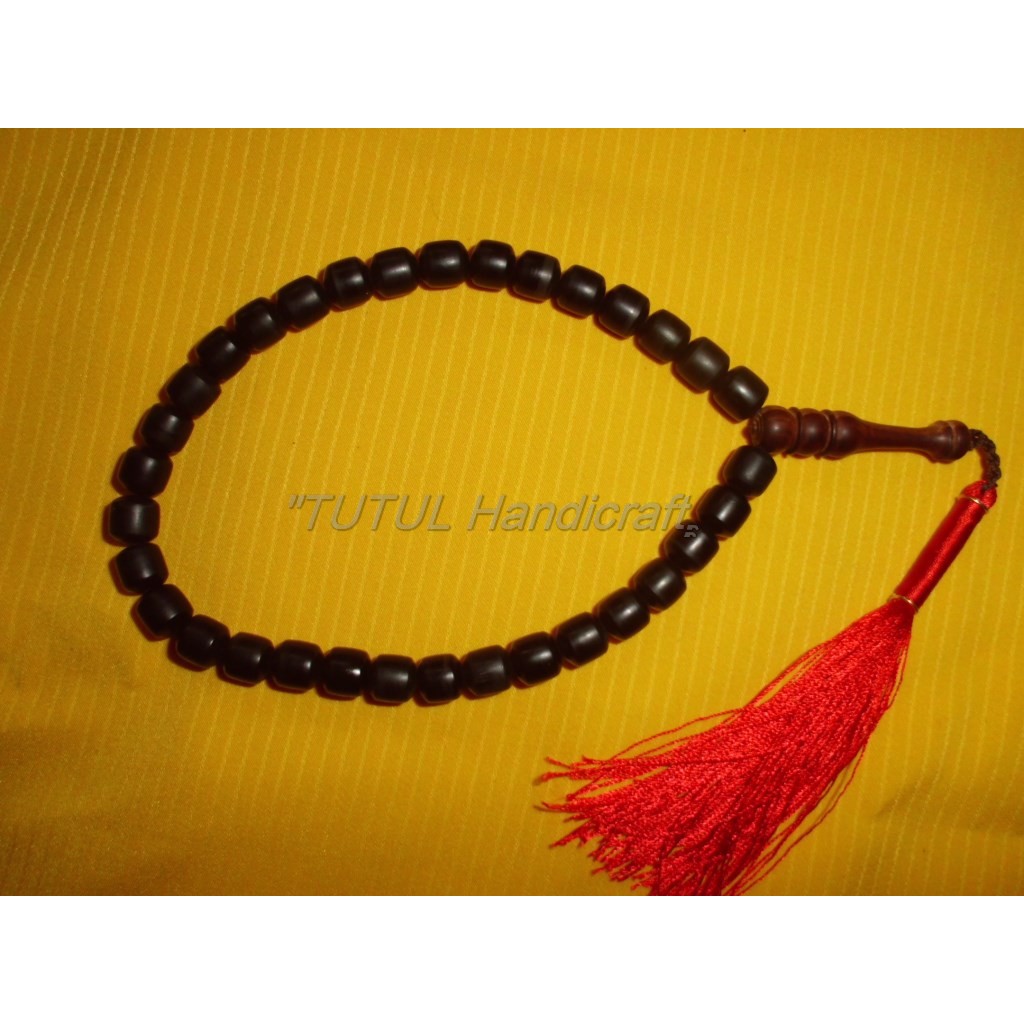 Tasbih TANDUK SAPI HITAM bulat kapsol kepala kayu STIGI 33 biji 8 mm