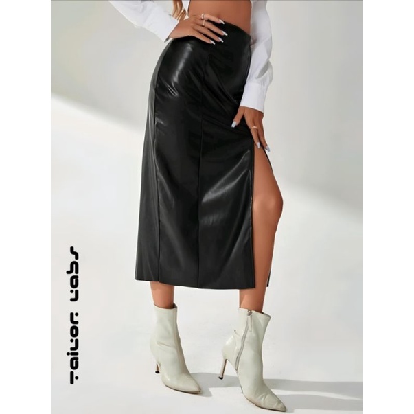 Skirt Leather Split Thigh PU Leather High Waist By Tailor Labs