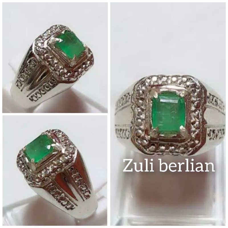 Natural cincin batu permata zambrud emerald beryl