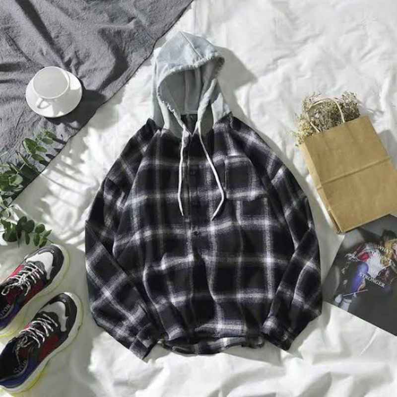 KEMEJA HOODIE FLANEL TERBARU / KEMEJA FLANEL PRIA WANITA