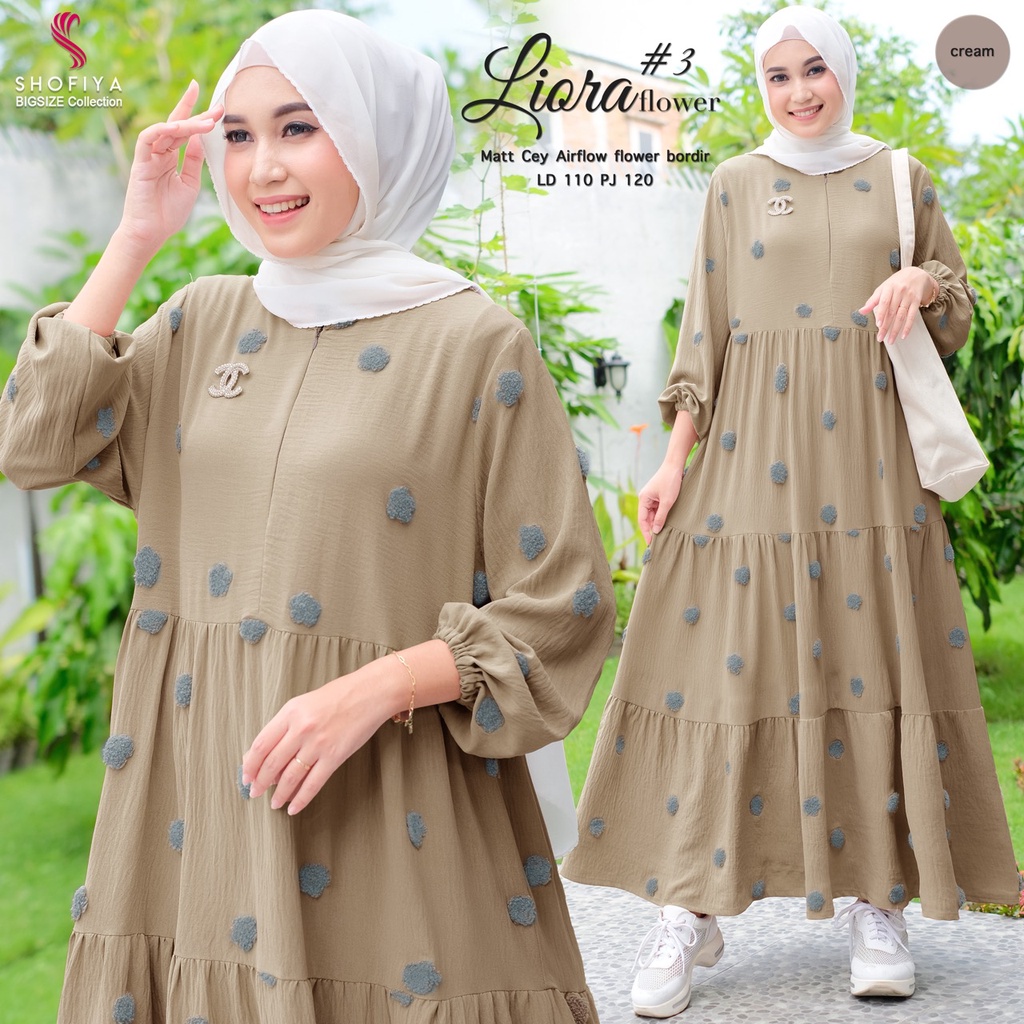 Shofiya Liora Flower #3 Dress Motif Bordir Airflow Flower Bordir Gamis Muslim LD 110 Busui