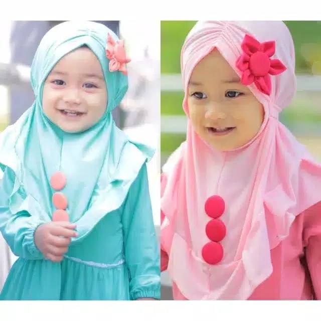 Jilbab Anak  Bunga Kancing usia 0-3 th all size