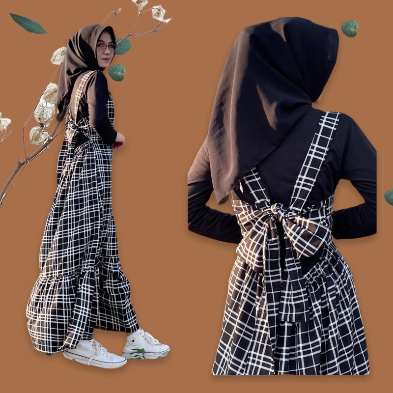 Overall houndstooth  / overall bella / overall pita belakang / overall yolla / overall reina / overall pita / dress dewasa / overall dewasa by dyoura