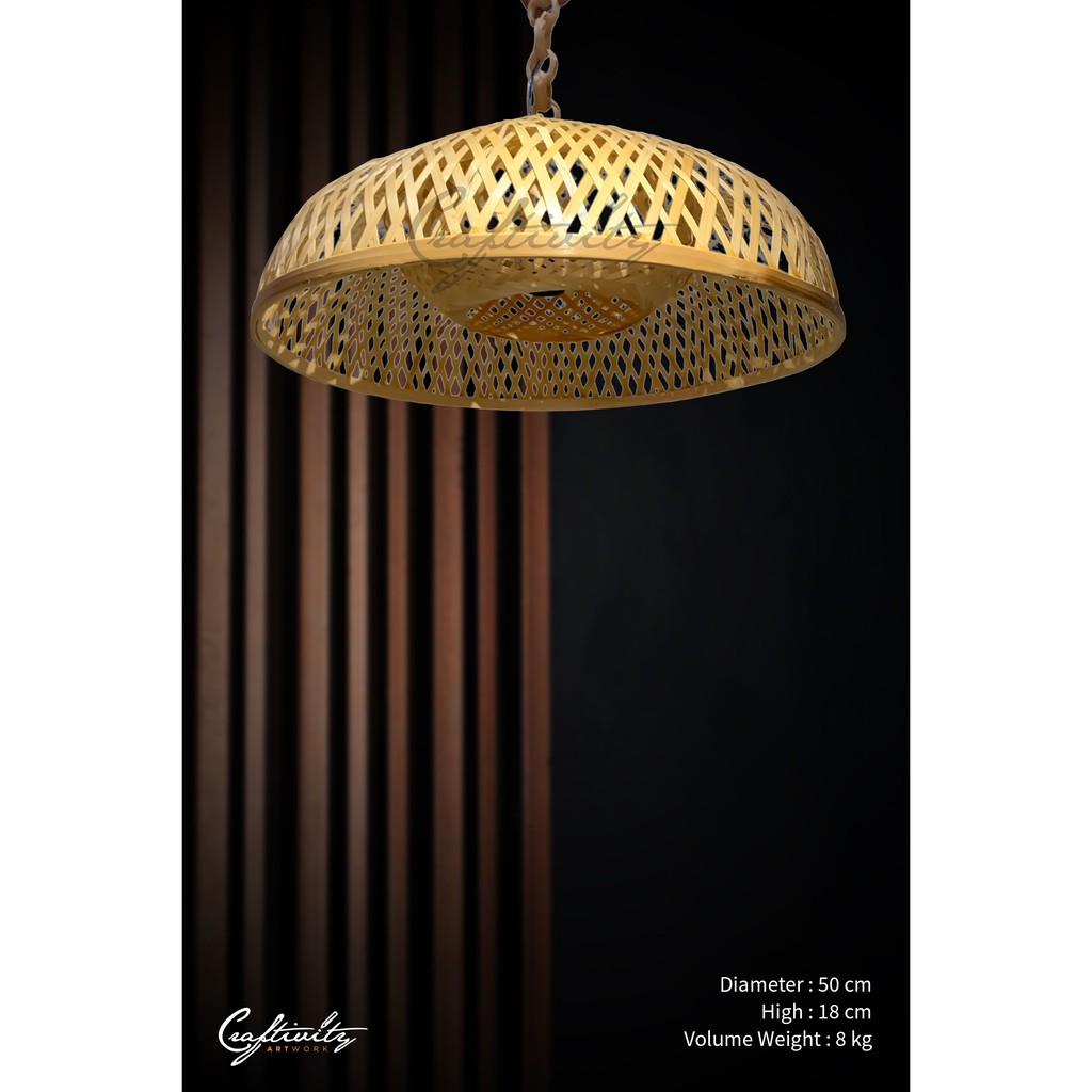 Kap Lampu Bulat Bambu Gantung/Duduk