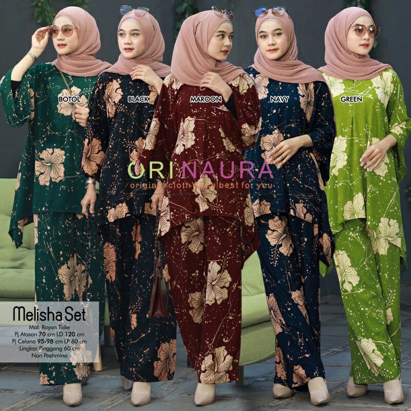 Daster Arab Melisha One Set Batwing Waka Waka Jumbo Setelan Celana Kulot Big Size Fashion Batik