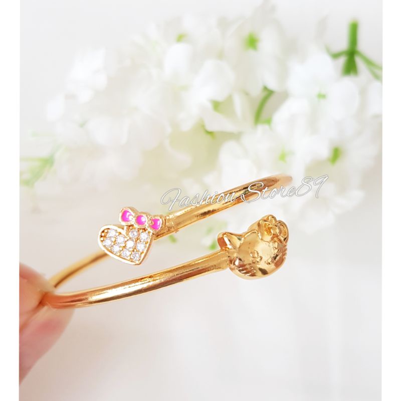 Gelang Bangle Flexibel Kitty Pita Pink perhiasan Xuping Yaxiya Lapis emas 18k bangle free size elastis