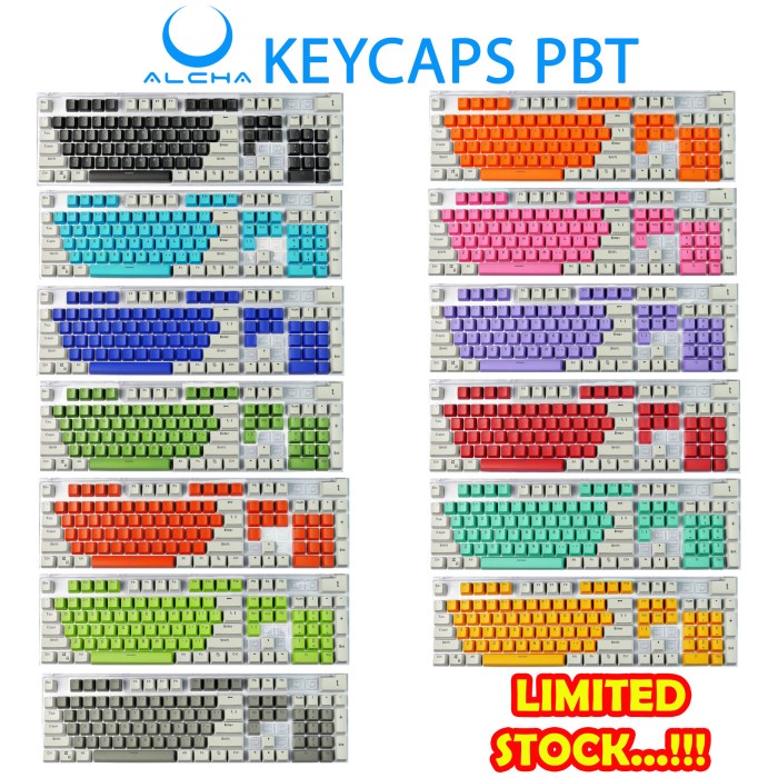 SALE..!!! ALCHA KEYCAPS PBT DOUBLE SHOT WARNA MECHANICAL KEYBOARD - BLACK-WHITE