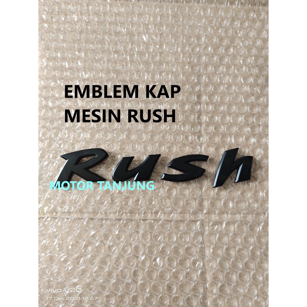 emblem tulisan rush depan kap mesin tempel hitam