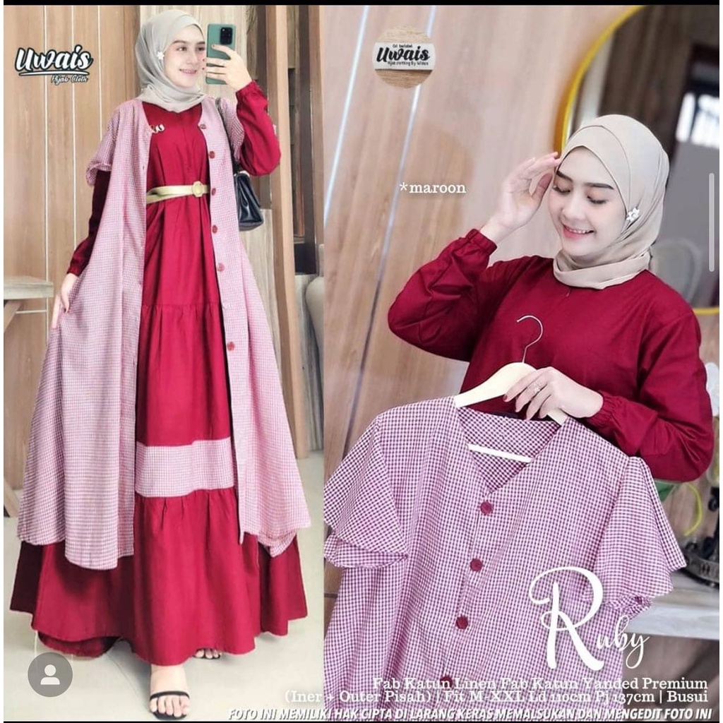 Ashiya - Ruby Set Maxy Dress 2in1 Outer Inner Original / Setelan Dress+Inner Terpisah Model Baru 202