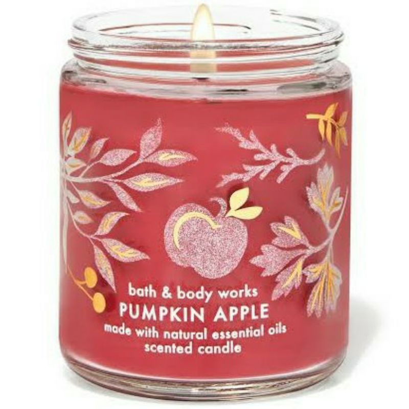 BATH &amp; BODY WORKS BBW PUMPKIN APPLE MADE WITH ESSENTIAL OILS WHITE BARN 1 SINGLE WICK SCENTED CANDLE 198 G PENGHARUM RUANGAN