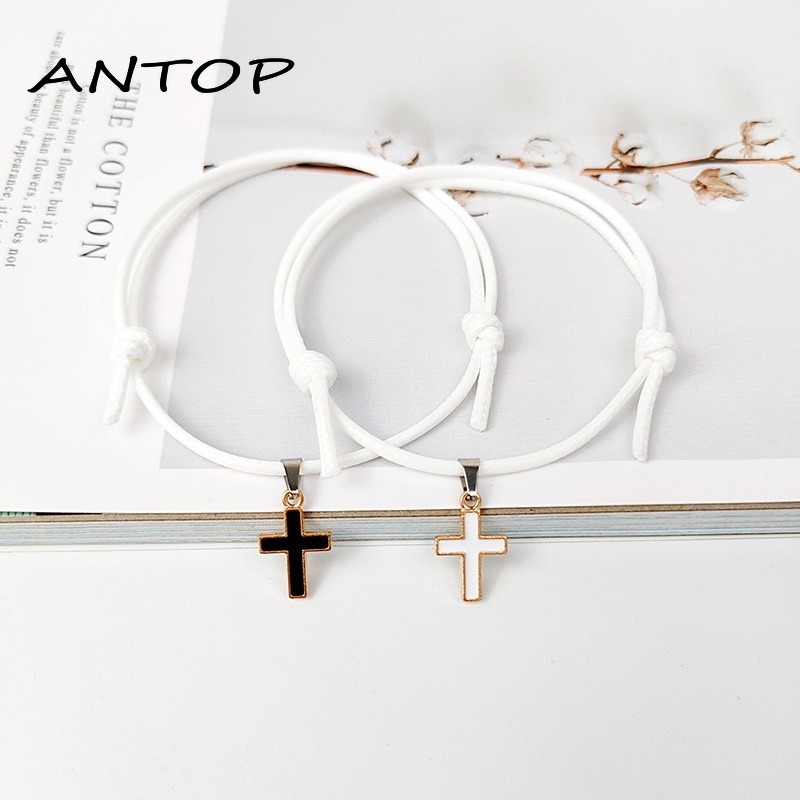 2 Pcs Gelang Couple Tali Lilin Untuk Persahabatan/bestie Pasangan Cross ANTOP