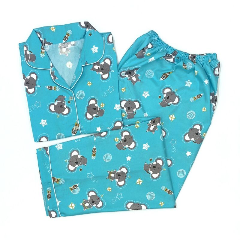 Baju Tidur Wanita / Piyama Wanita Tie Dye Set Motif Kekinian-Elephant Blue