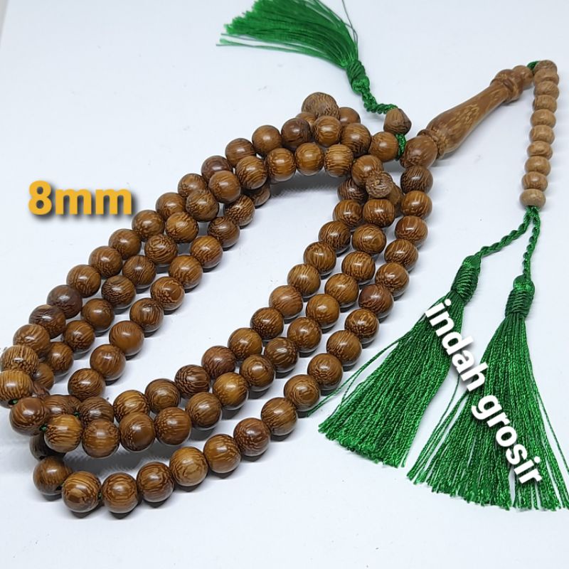 TASBIH KAYU KELOR MAS 8MM 99 BUTIR ROMBE HIJAU