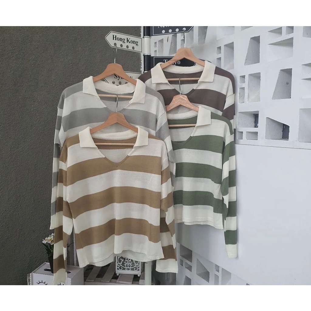 Crop Rajut Alda Strip Sweater Fuji Blaster rajut