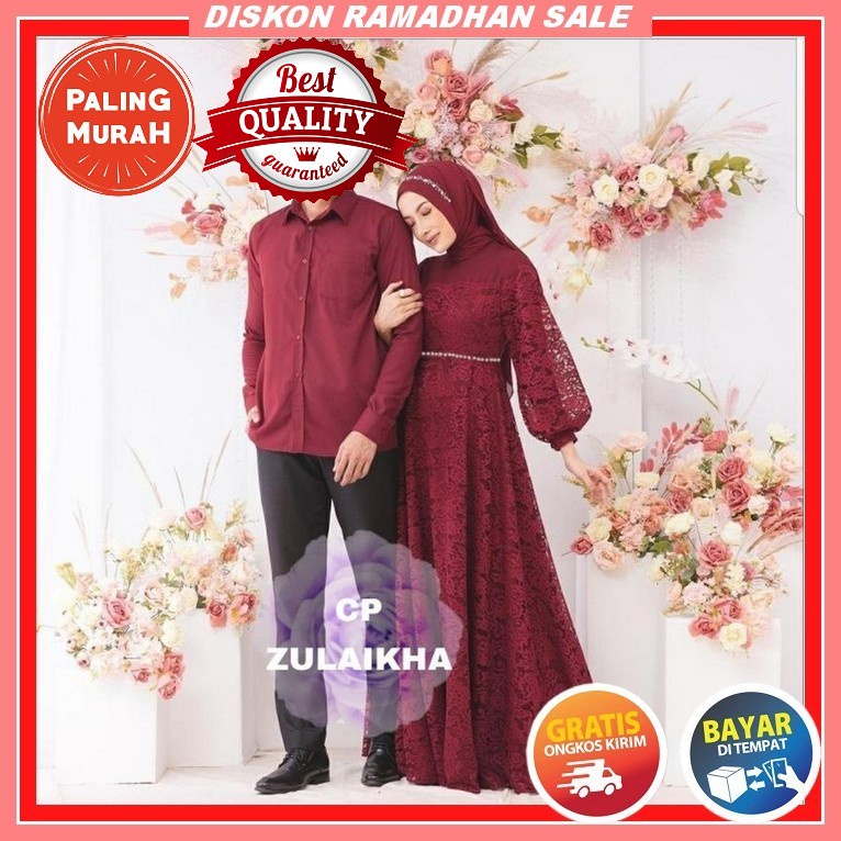 Baju Gamis Couple Modern Syar'I Suami Istri Warna Merah Marun Mewah Glamor Exclusive Pasangan Keluarga Seragam Lebaran Terbaru Jumbo Batik Couple Pesta Kondangan Pernikahan Kapel Priweding Tunangan Lamaran Wisuda Akita W 04 Cp Zulaikha / Gamis Couple - M