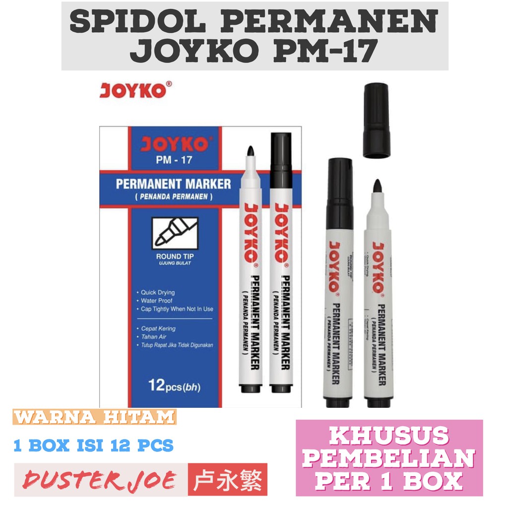 

[PER 1 PACK] Joyko Spidol Permanen Hitam PM-17 (ISI 12 PCS)