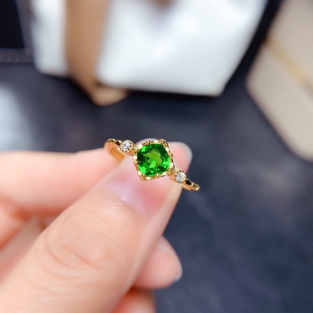 Cincin Zircon Hijau Bahan Titanium Steel Lapis Emas Untuk Wanita