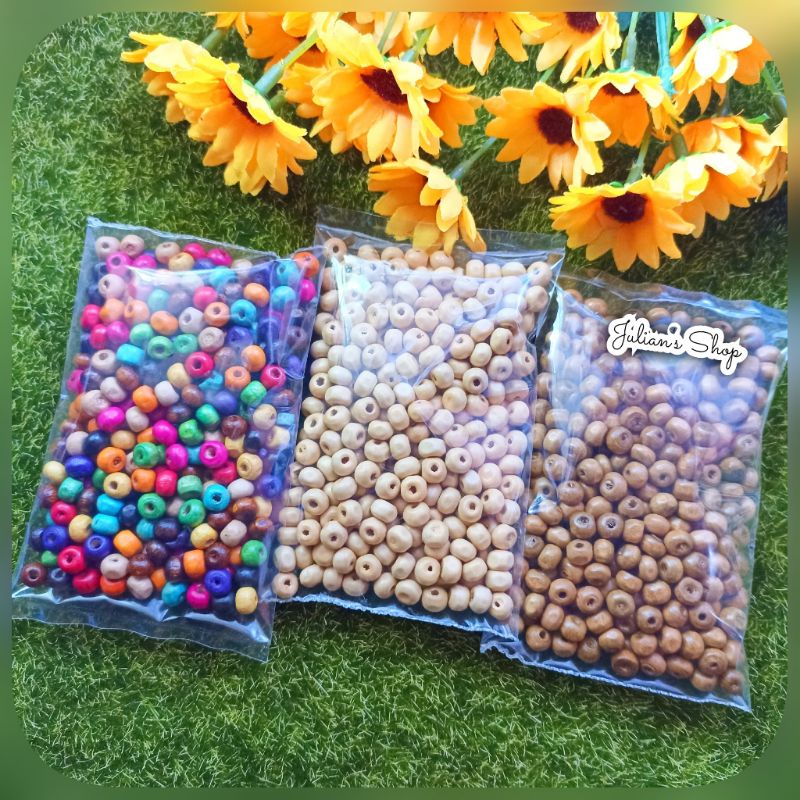Juliansshop 310 Pc/Lot Manik 6mm KAYU BULAT Mote Bahan DIY Kerajinan Tangan Meronce Gelang Kalung Ta