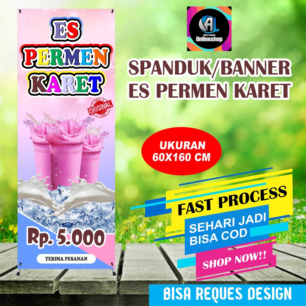Spanduk, Banner Berdiri Es Permen Karet Pink