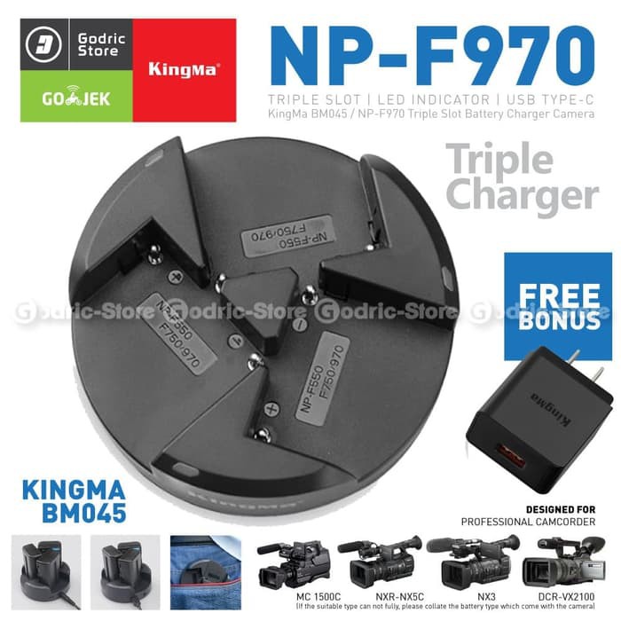 GDE146 KINGMA Triple Charger NPF970 NPF960 NPF750 NPF550 for SONY FX7