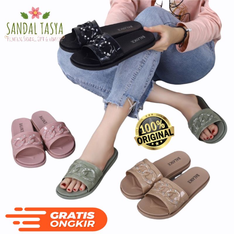 Sandal Flat Jelly Import Wanita Original Balance 956-X5 Karet Permata Trend Cewek Korea Terbaru