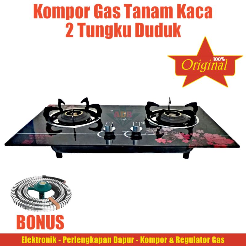 Kompor Tanam Kaca Gas 2 Tungku LKL Nasional Api Biru Tornado