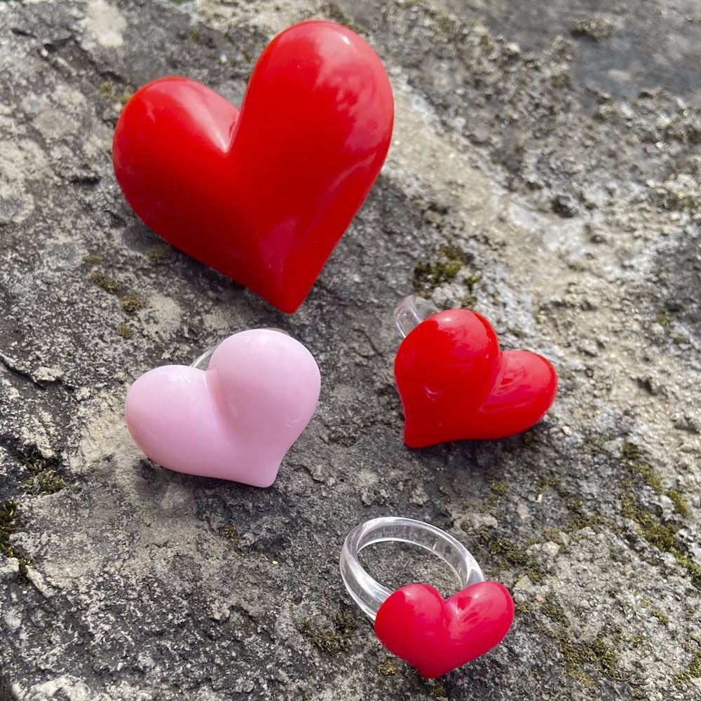 Needway  Gifts Resin Rings Korean Fashion Jewelry Finger Ring Big Love Heart Women Girls Resin Acrylic Exaggerated Cute Lovely Sweet Thumb Ring