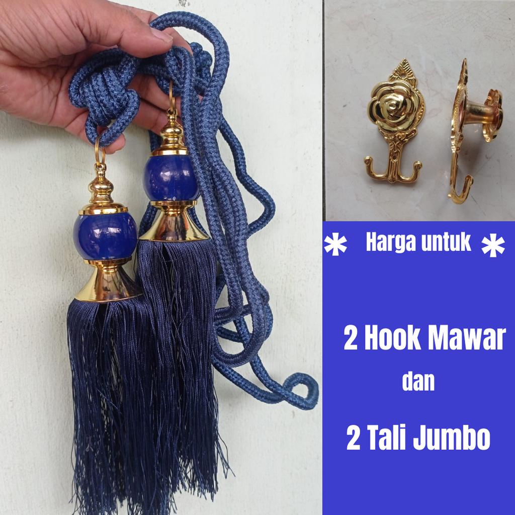 Set Sepasang Hook MAWAR dan Sepasang Tali Gorden JUMBO dan MUTIARA / 2 Buah Hok Mawar dan 2 Tali Hor