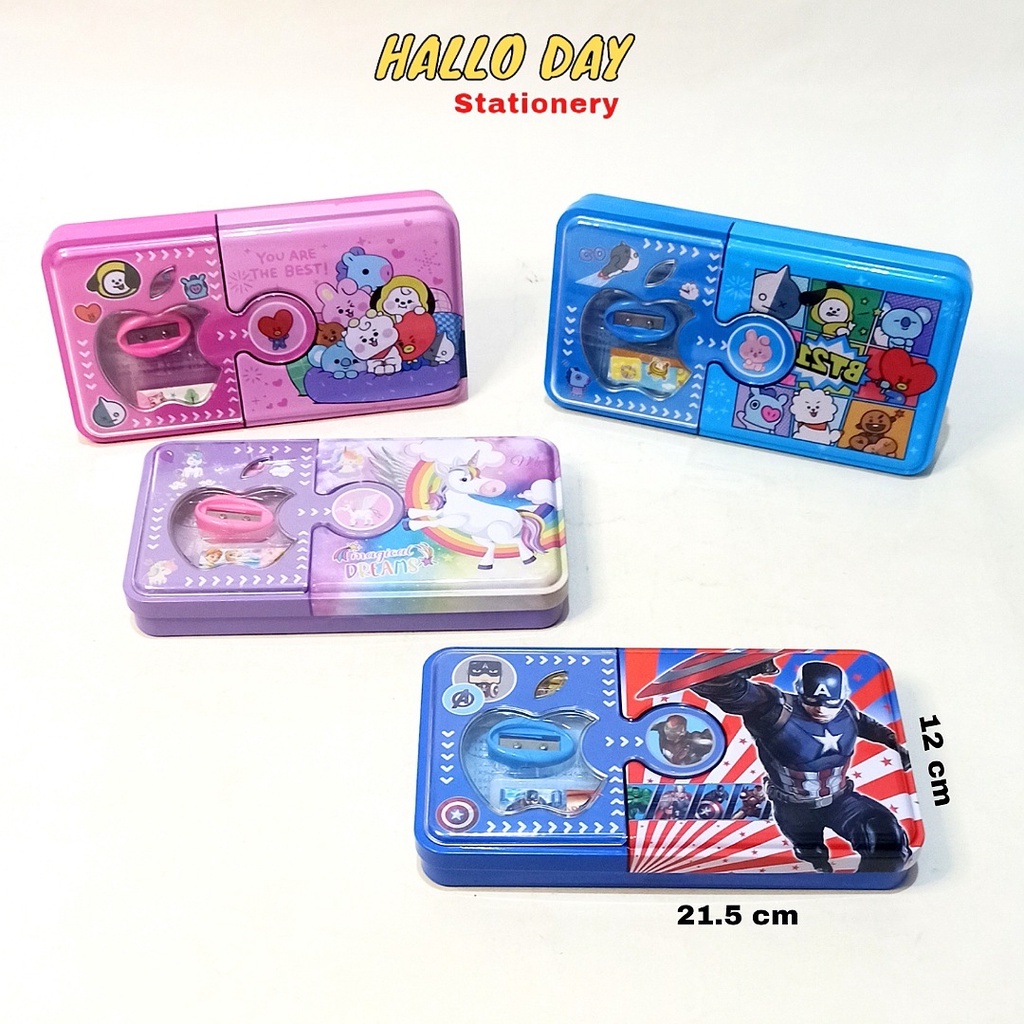 

Kotak Pensil Set Kaleng 2-Susun/Pensil Case/Tempat Pensil