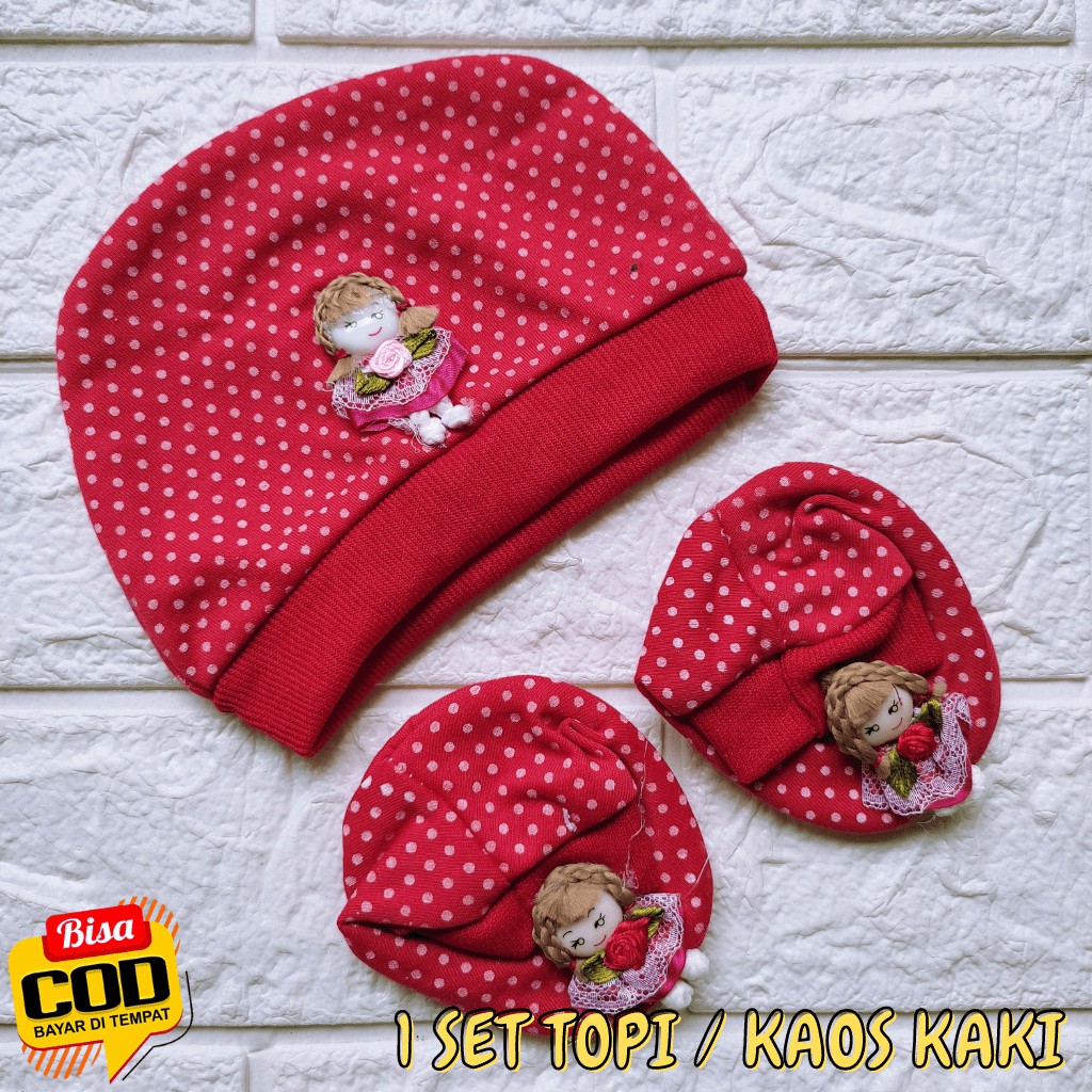 1 Set Topi dan Kaos Kaki Bayi Perempuan Baru Lahir Motip Lucu