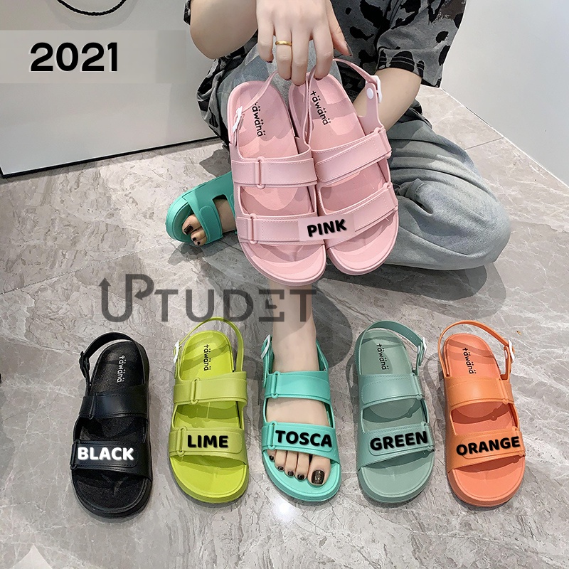 Tawana Tali 2021 Women Sandal Double Strap Casual Kekinian Cantik