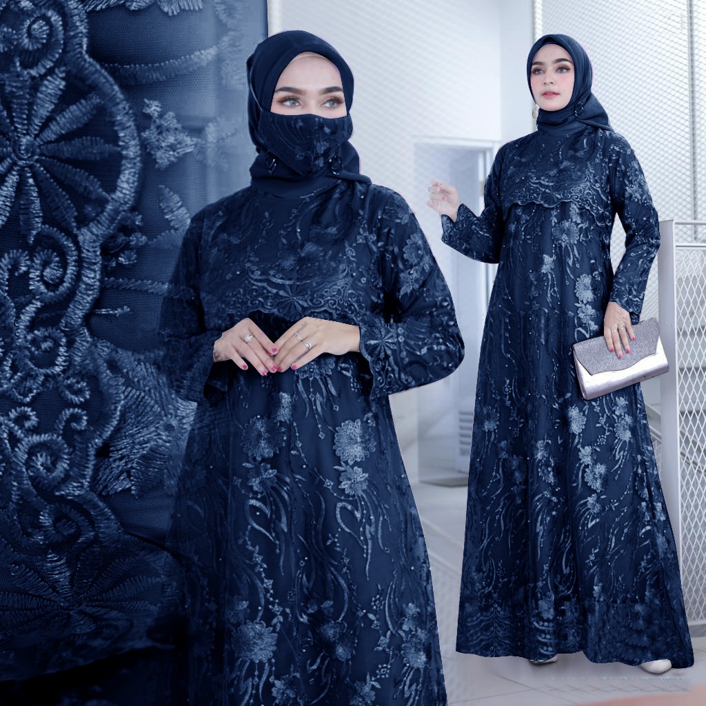 SONAYA (NEW PRODUCT) Gamis Brukat Full Pesta Tile Maxi Dress Muslim Wanita Premium Kondangan Size M, L , XL, XXL, XXXL Ukuran JUMBO