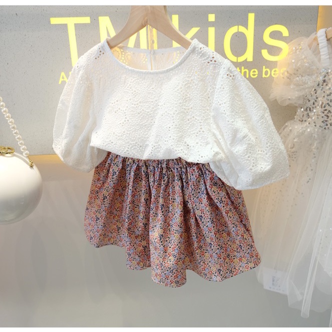 STELAN ANAK CEWEK IMPORT MOTIF ORENWHITE BUNGA &amp; ROK
