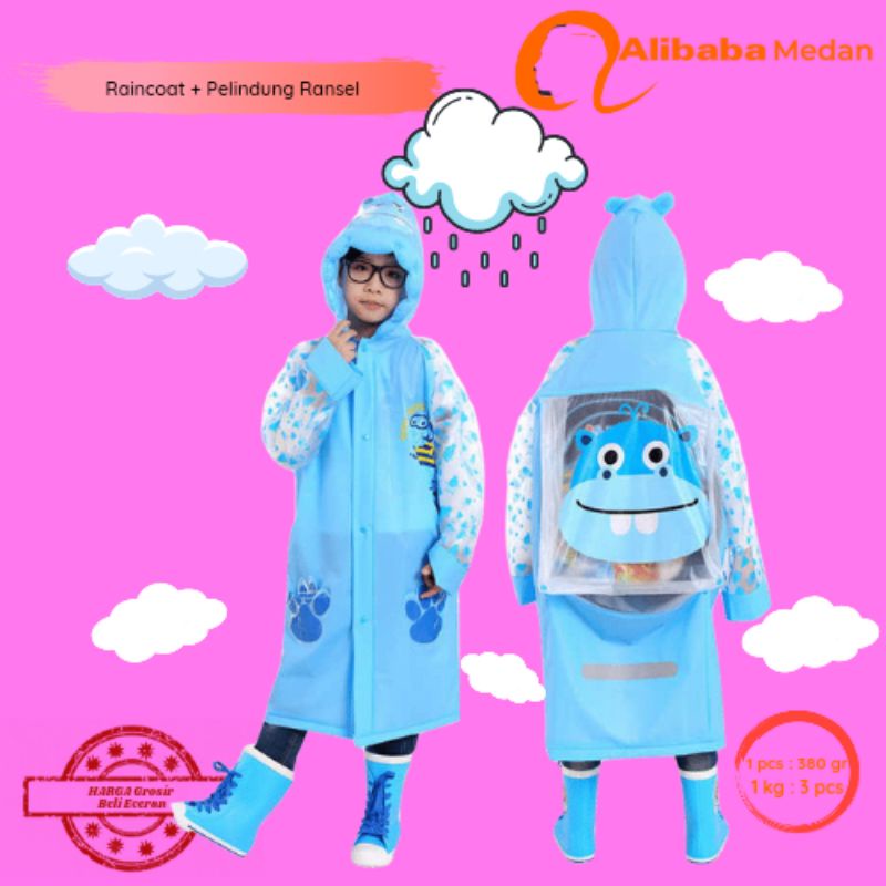 Jas Hujan Anak Mantel Hujan Anak + Pelindung Tas Ransel Raincoat Children