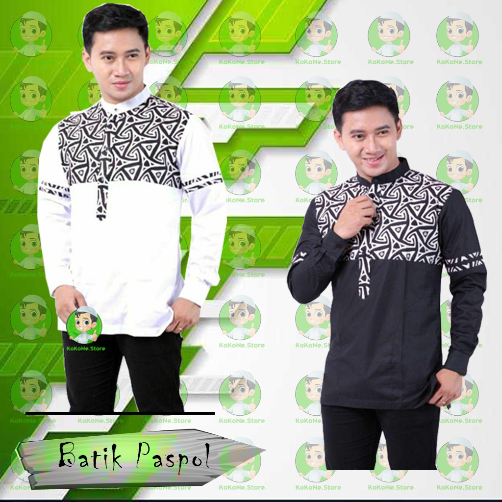  BAJU  KOKO PRIA  BUSANA MUSLIM PRIA  MOTIF BATIK PASPOL 