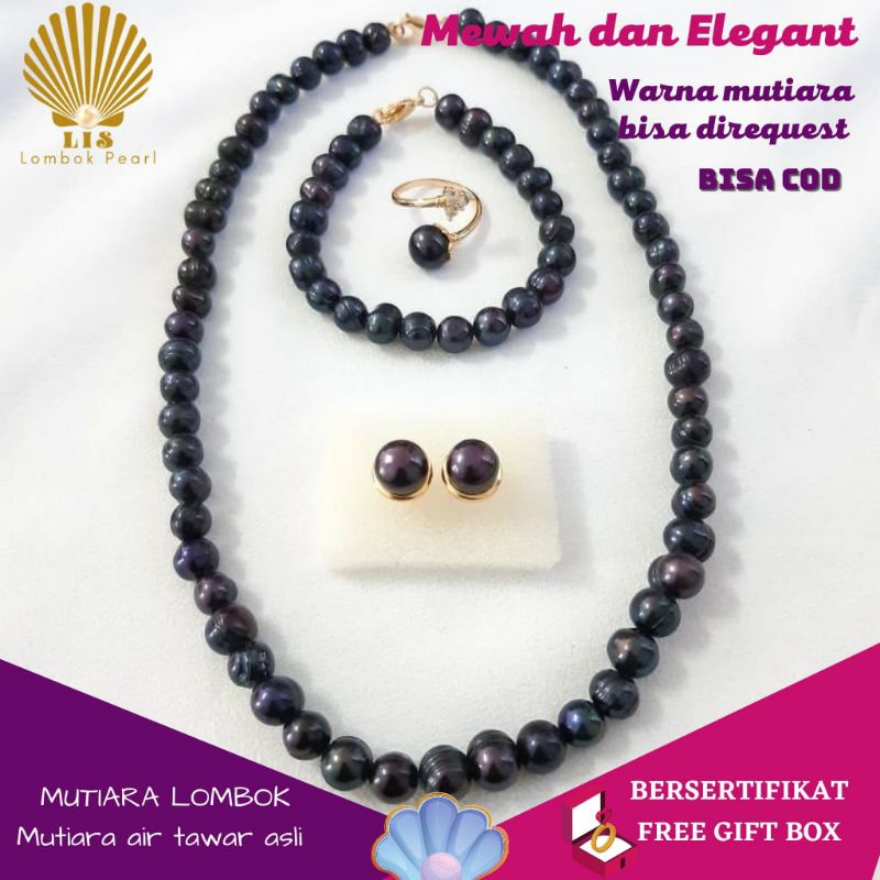 SET PERHIASAN MUTIARA LOMBOK MUTIARA TAWAR FULL MUTIARA HITAM