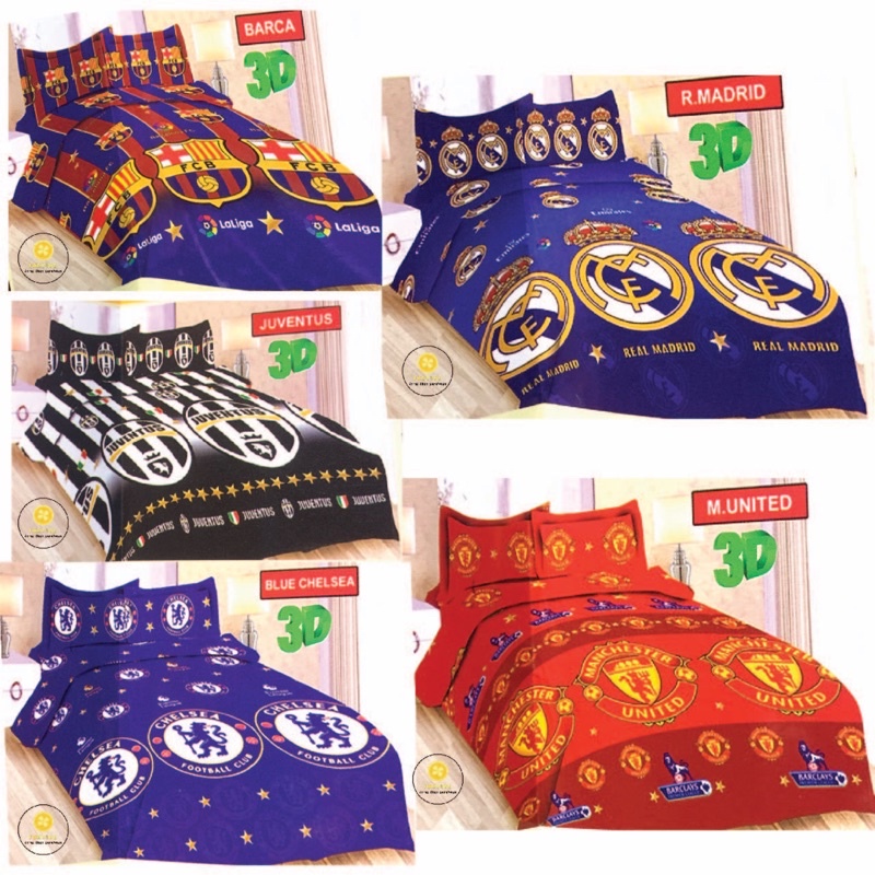 Sprei BONITA Motif Bola Terbaru 3D Disperse (BISA COD) M. United (MU), Barca, Barcelona, Chelsea, Juventus, Real Madrid