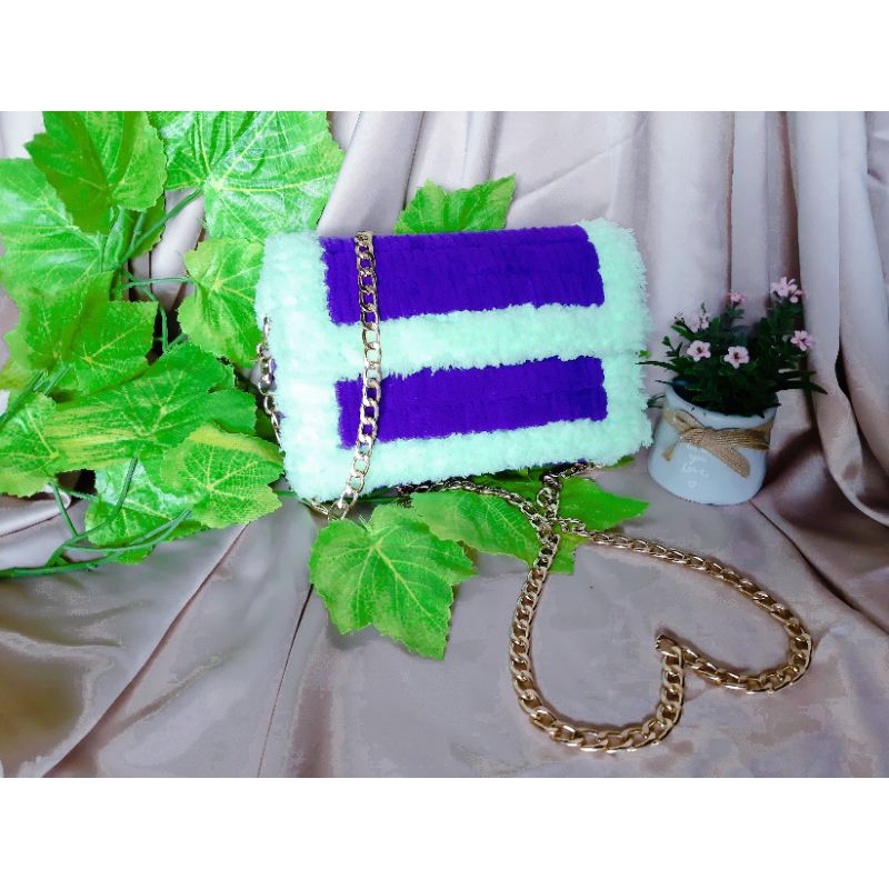 Tas selempang wanita - tas plastik kanvas - tas rajut - tas benang chenille - tas aestetic