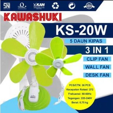 KIPAS JEPIT Kawashuki / Kipas Duduk / Kipas Dinding / CLIP FAN 20 WATT Kawashuki KS - 750