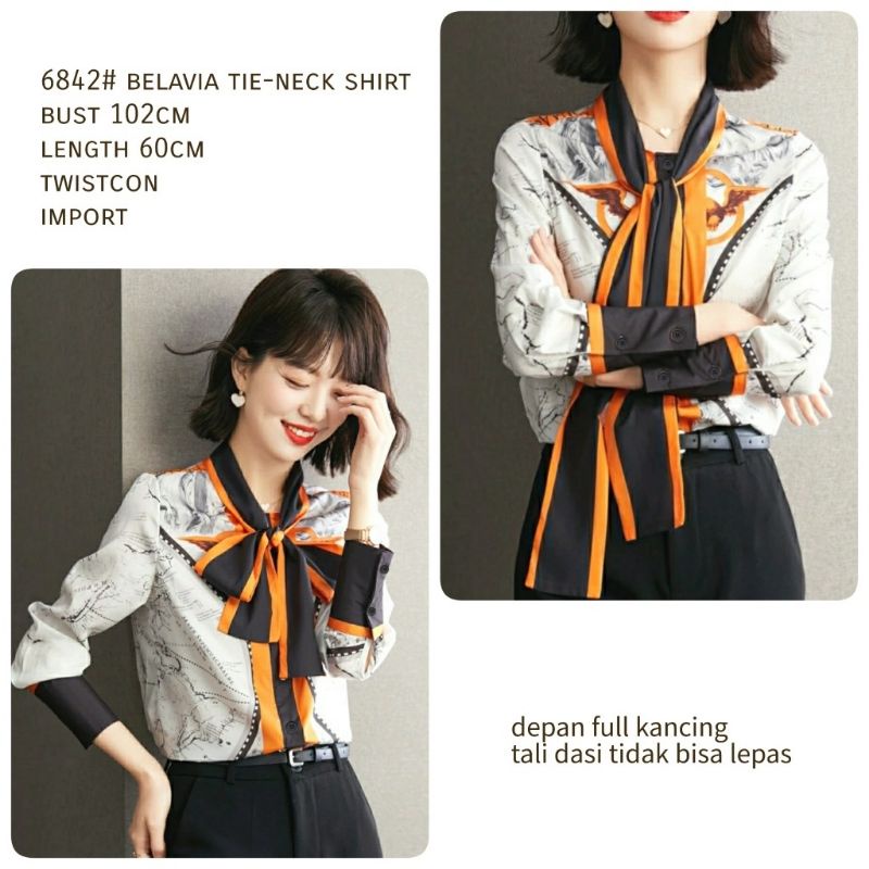 MDLV ~ 6842 Belavia Tie Neck Shirt Blouse Korea Blouse Premium Kemeja Import Fashion Import