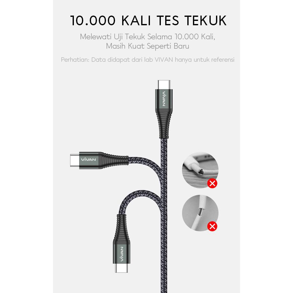 Kabel Data Type C to Type C Vivan KPD100S Panjang 100cm 60W 3A PD Quick Charger Original