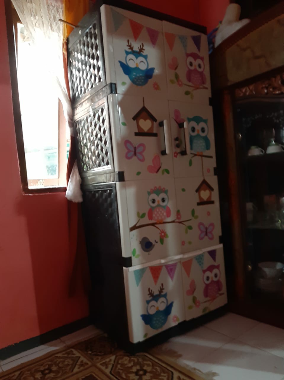  AKAKO  Lemari  Vertical 2 pintu susun 4 motif OWL  BLACK 