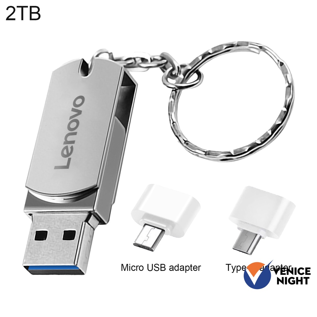 (BB) Lenovo Flashdisk USB 3.0 Kapasitas 1 / 2TB Bahan Metal Dengan Adapter