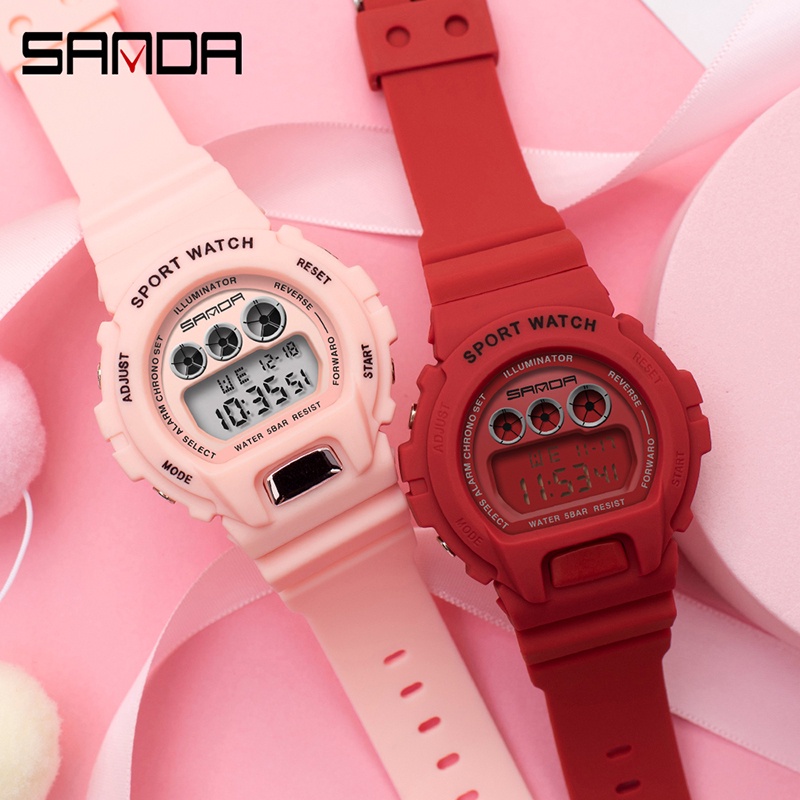 SANDA 2018 Jam Tangan Wanita Pria Digital Sport EL Backlight Tali Rubber Anti air WATCHKITE WKOS